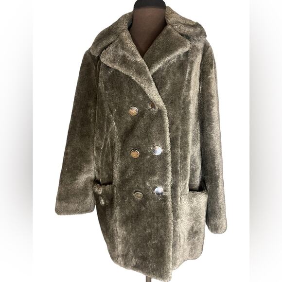 Vtg Double Breasted Mob Wife Faux Fur Boho Snow Bunny Glam Coat Womens Size 16 - Picture 1 of 8